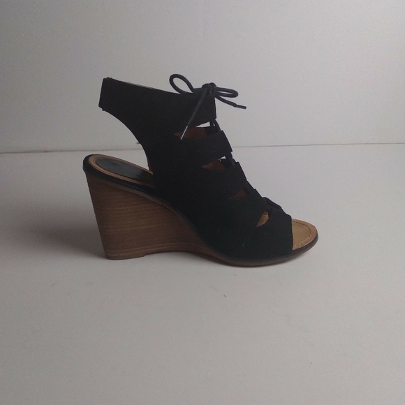 Melrose and Market open toe black lace up suede lace up wedge size 10M. - Picture 3 of 9